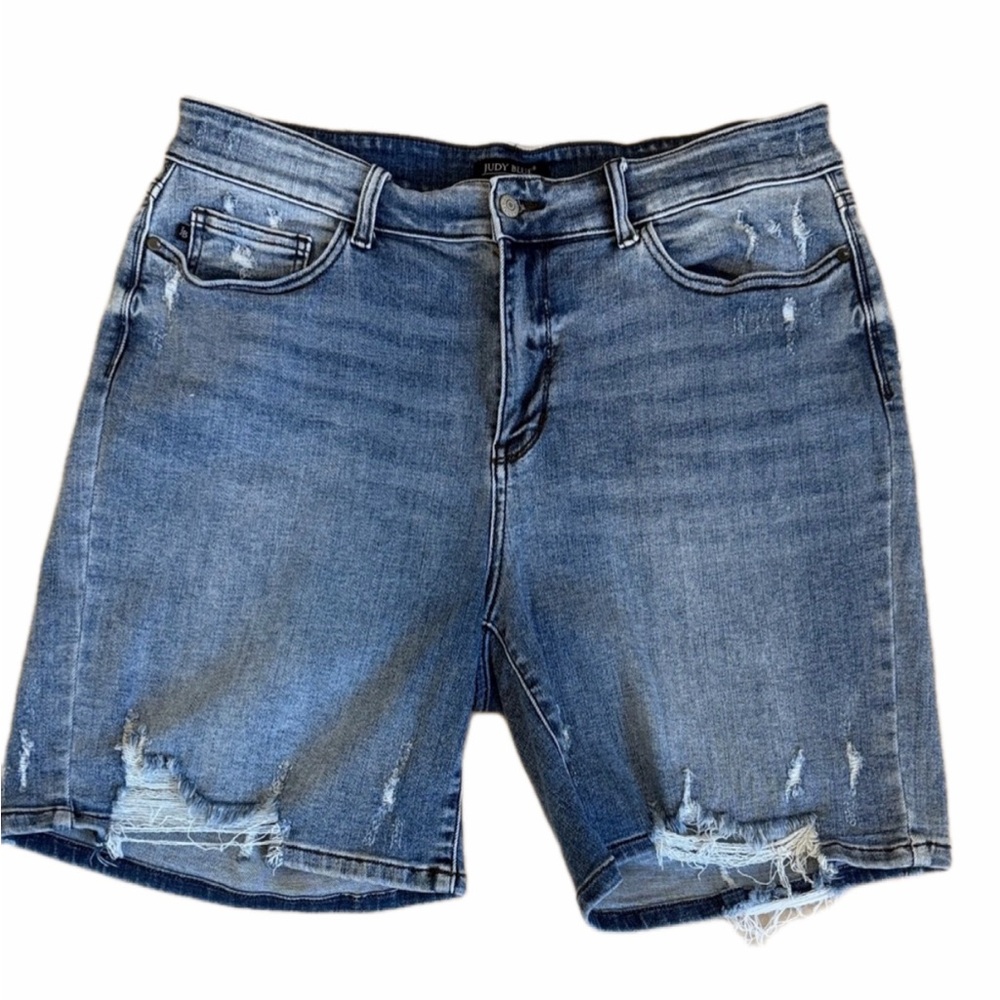 Judy Blue Elara High Waist Distressed Denim Bermuda Shorts Size 2XL